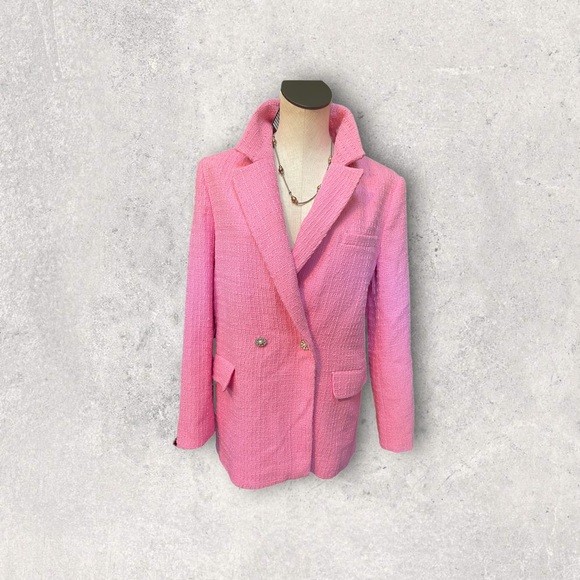 Zara Jackets & Blazers - ZARA NEW WOMAN TEXTURED DOUBLE-BREASTED BLAZER JACKET PINK MEDIUM ❤️💖